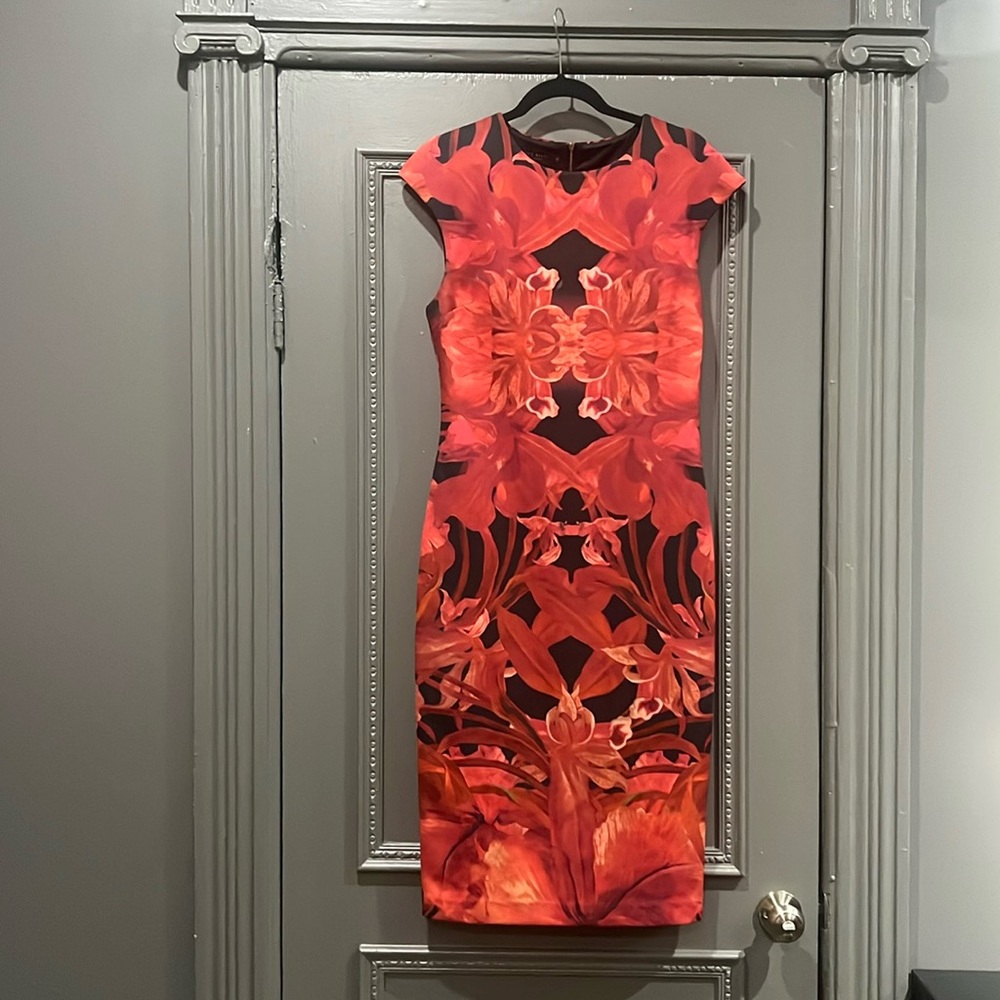Ted Baker London Bold Floral Sleeveless Bodycon, Size 4 US/10, Pre-Loved